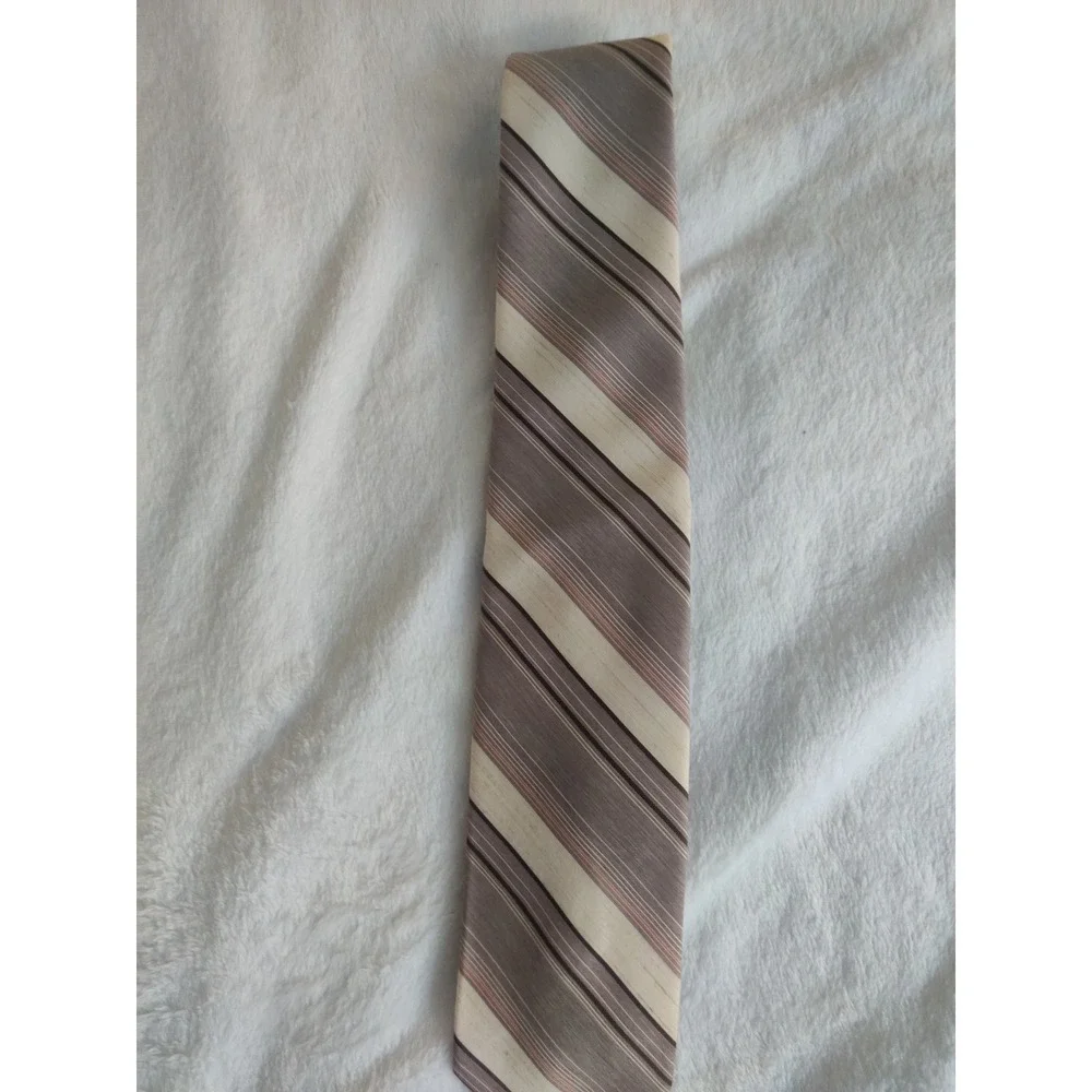 Vintage Surrey Collection Men Striped Tie Grey Cream Orange Polyester